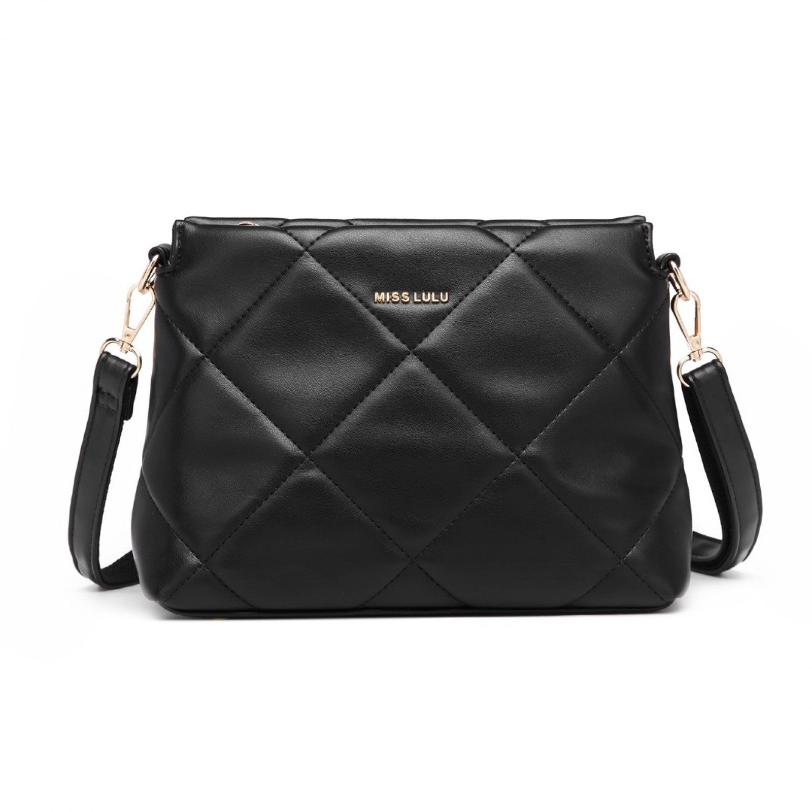 Miss Lulu PU Leather Rhombus Shoulder Bag - Black
