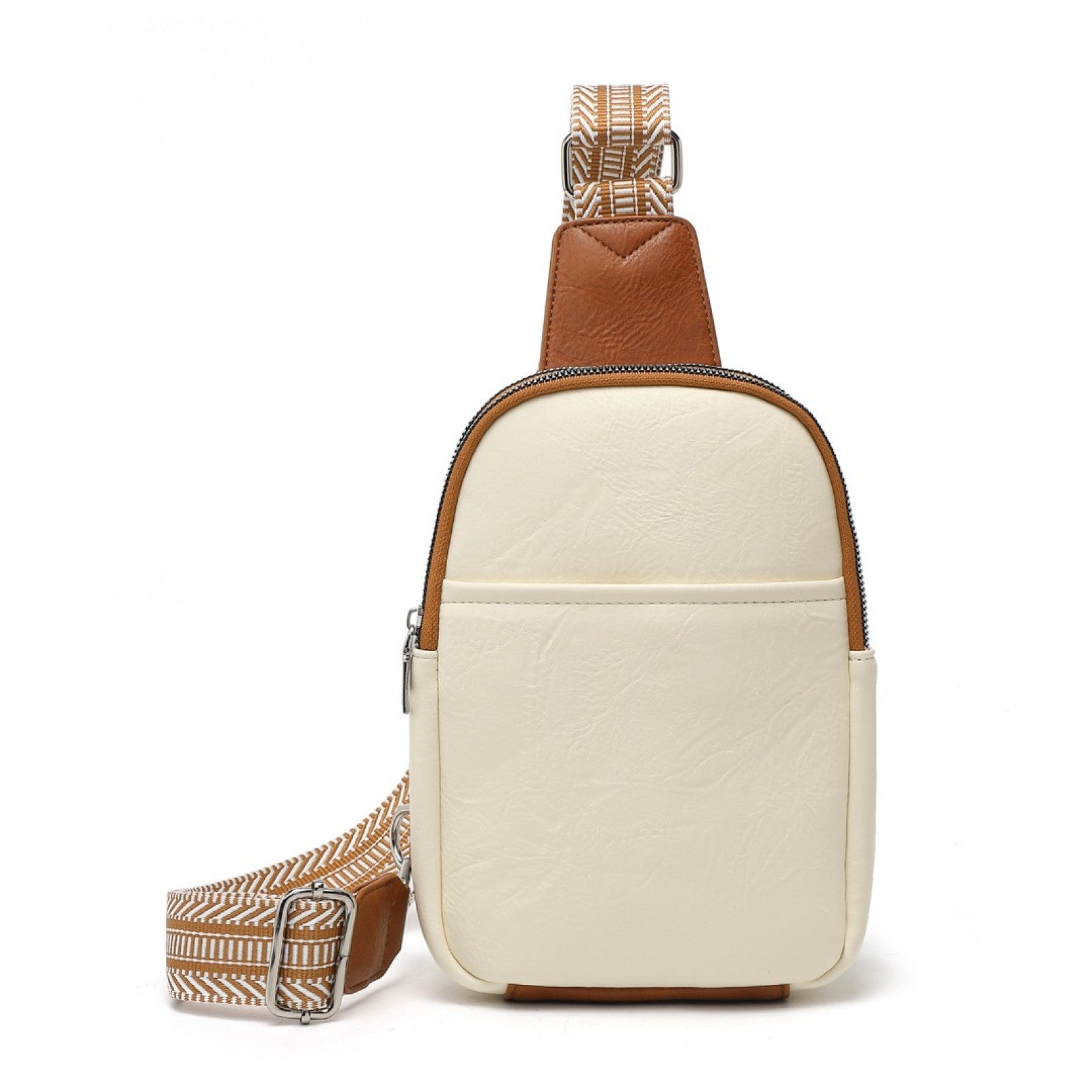 Miss Lulu Convertible PU Leather Multi-Wear Chest Bag - Beige And Brown
