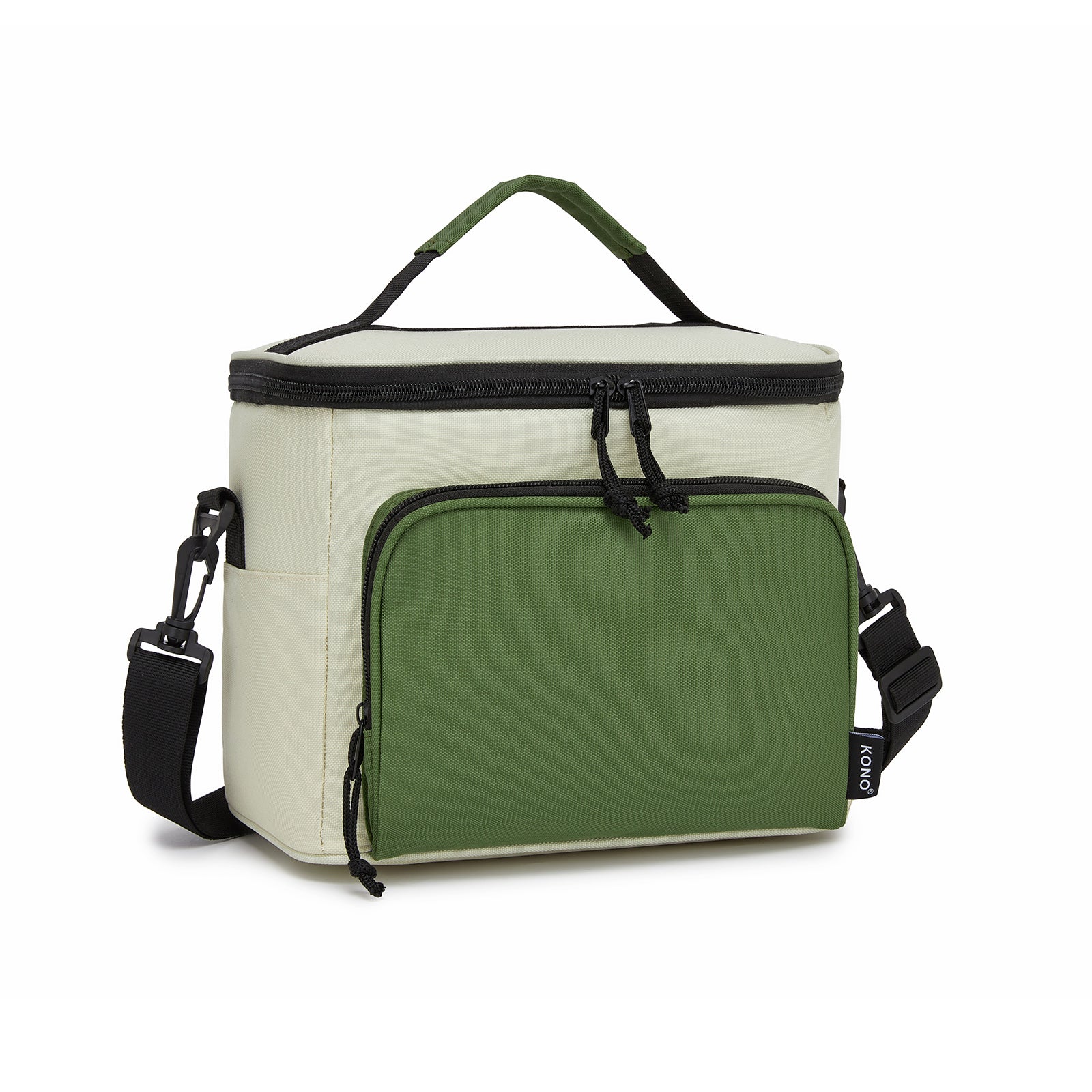 Kono Insulated Lunch Bag-Water-Resistant 4-Layer Food Container, Leak-Proof, Portable with Adjustable Strap - Beige and Green