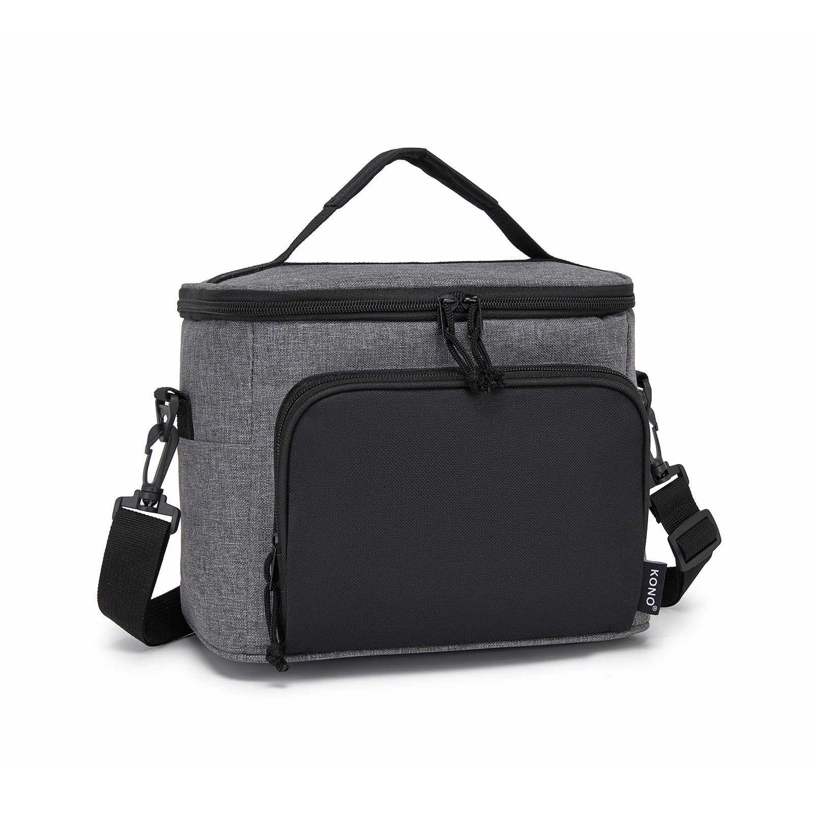 Kono Insulated Lunch Bag-Water-Resistant 4-Layer Food Container, Leak-Proof, Portable with Adjustable Strap - Grey and Black