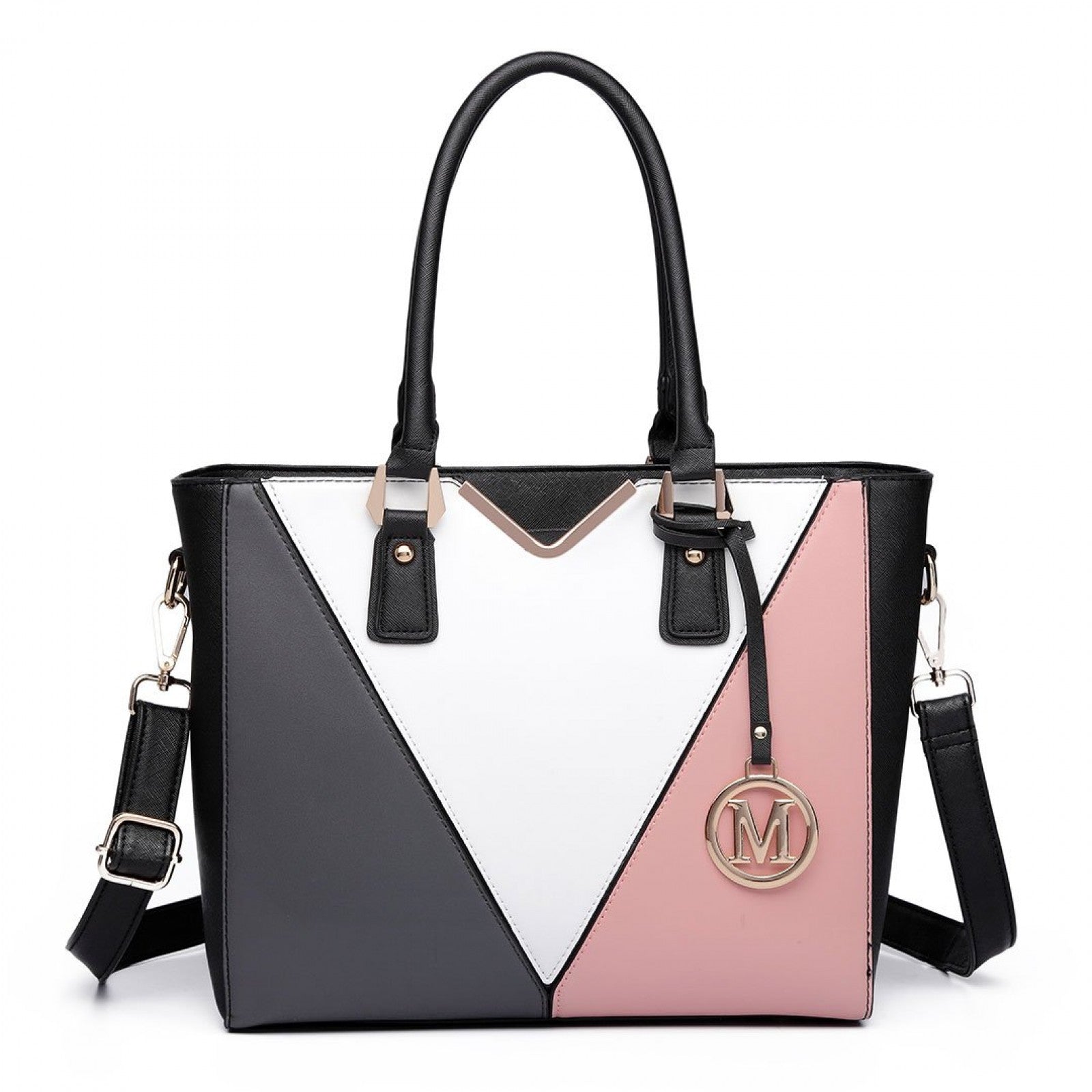 Miss Lulu Leather Look V-Shape Multicolour Tote Bag - Nude