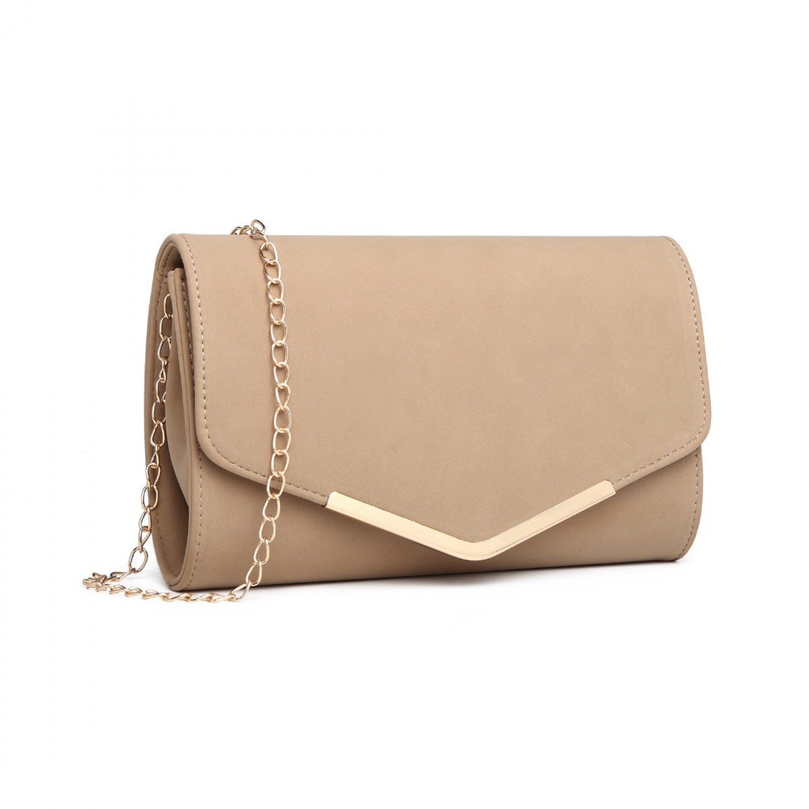 Miss Lulu Leather Look Envelope Clutch Bag - Beige