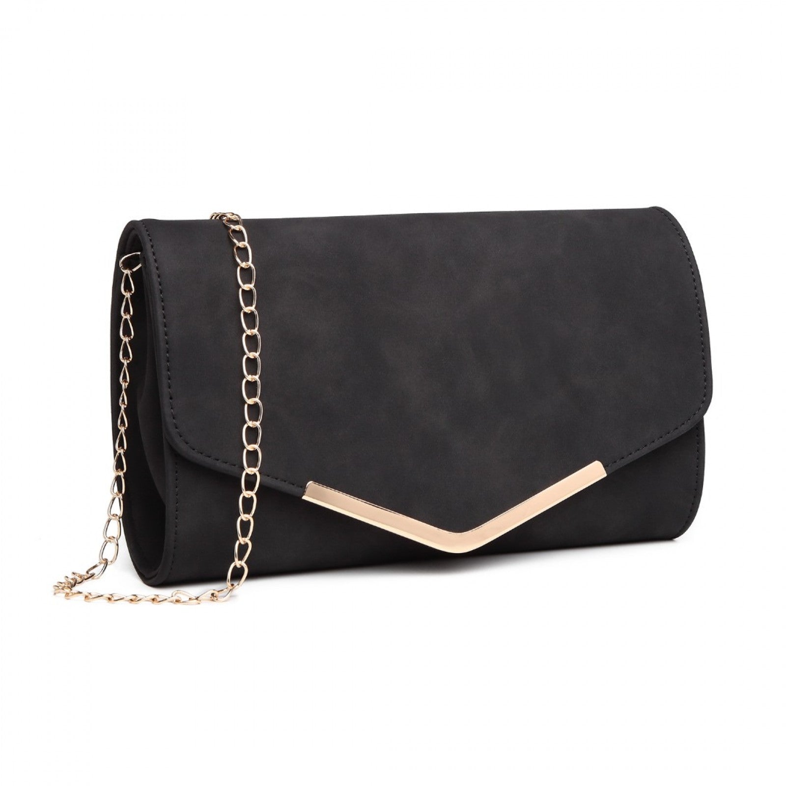 Miss Lulu Leather Look Envelope Clutch Bag - Black