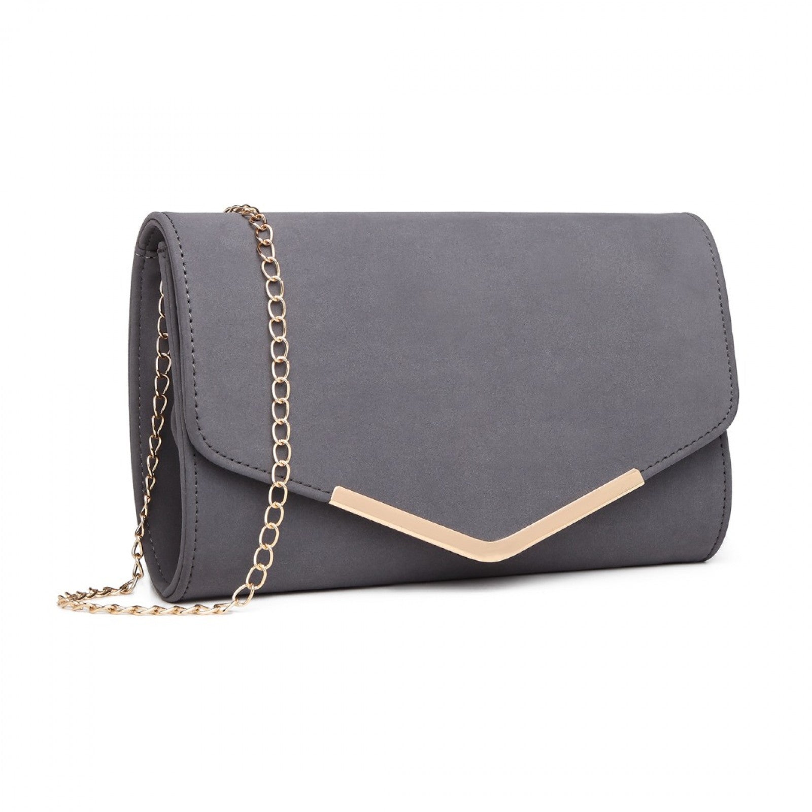 Miss Lulu Leather Look Envelope Clutch Bag - Grey