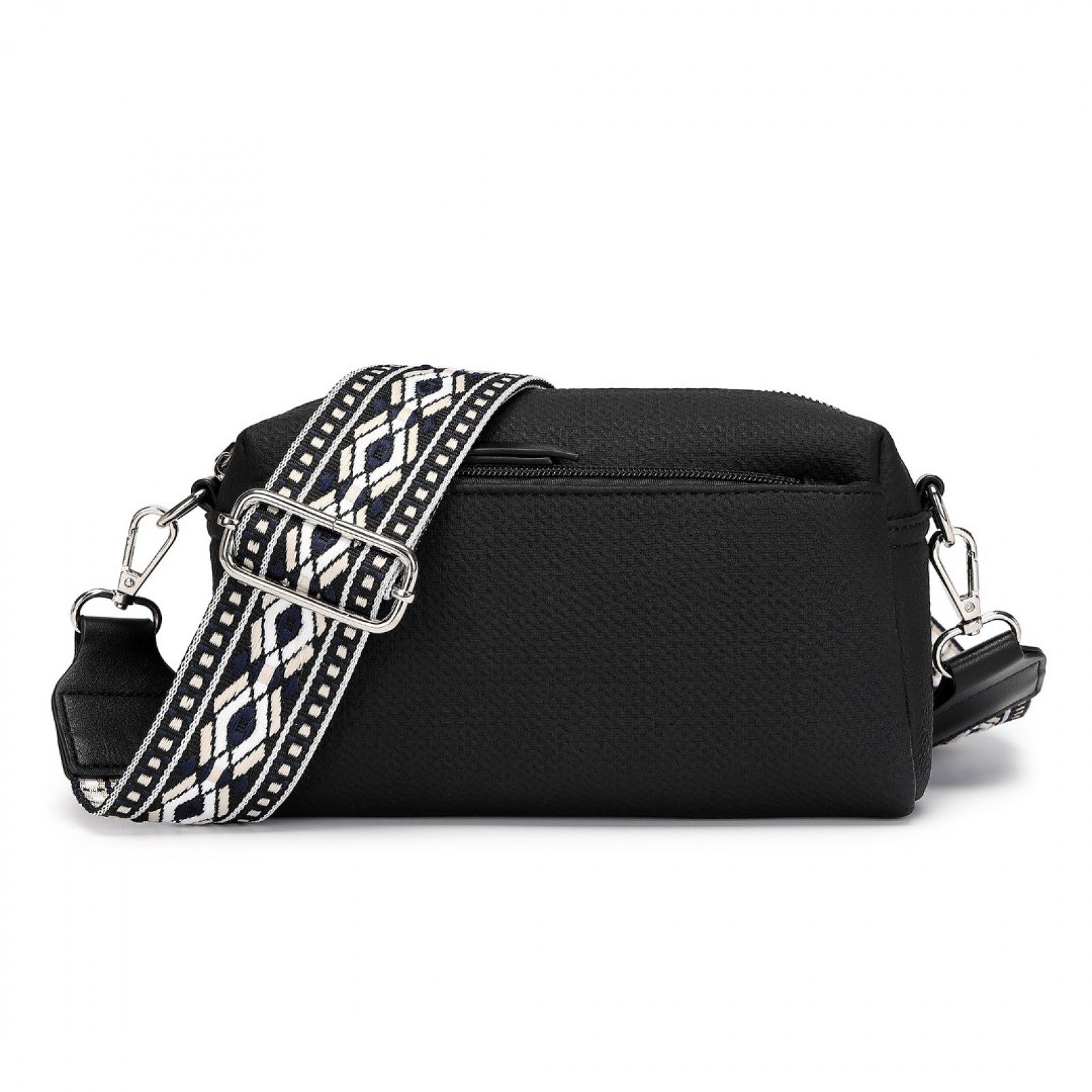 Miss Lulu Ethnic Jacquard Strap Water-Resistant Crossbody Bag - Black