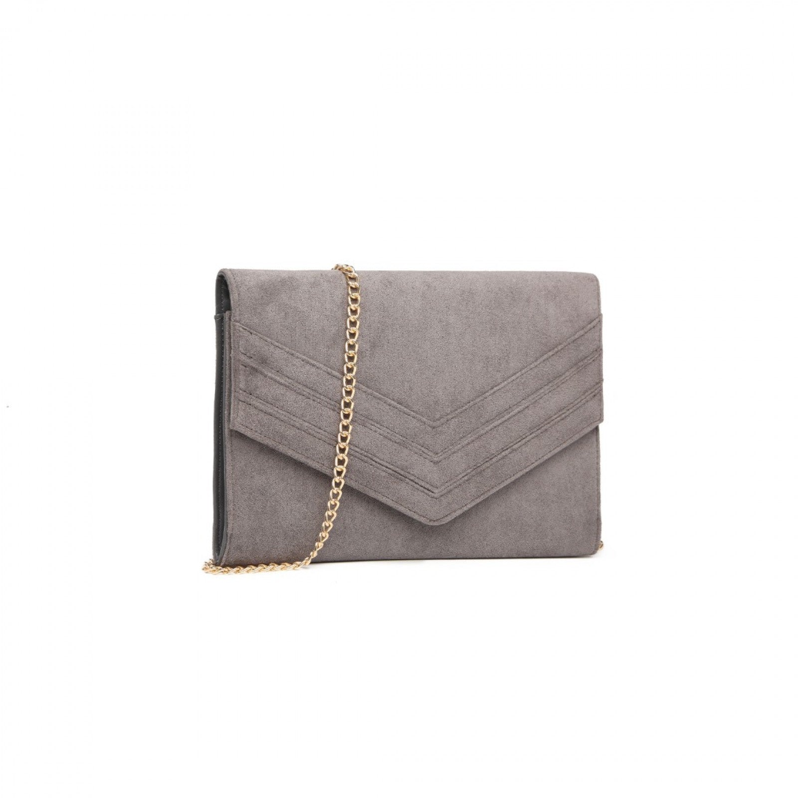 MISS LULU CHEVRON ENVELOPE CLUTCH BAG - GREY