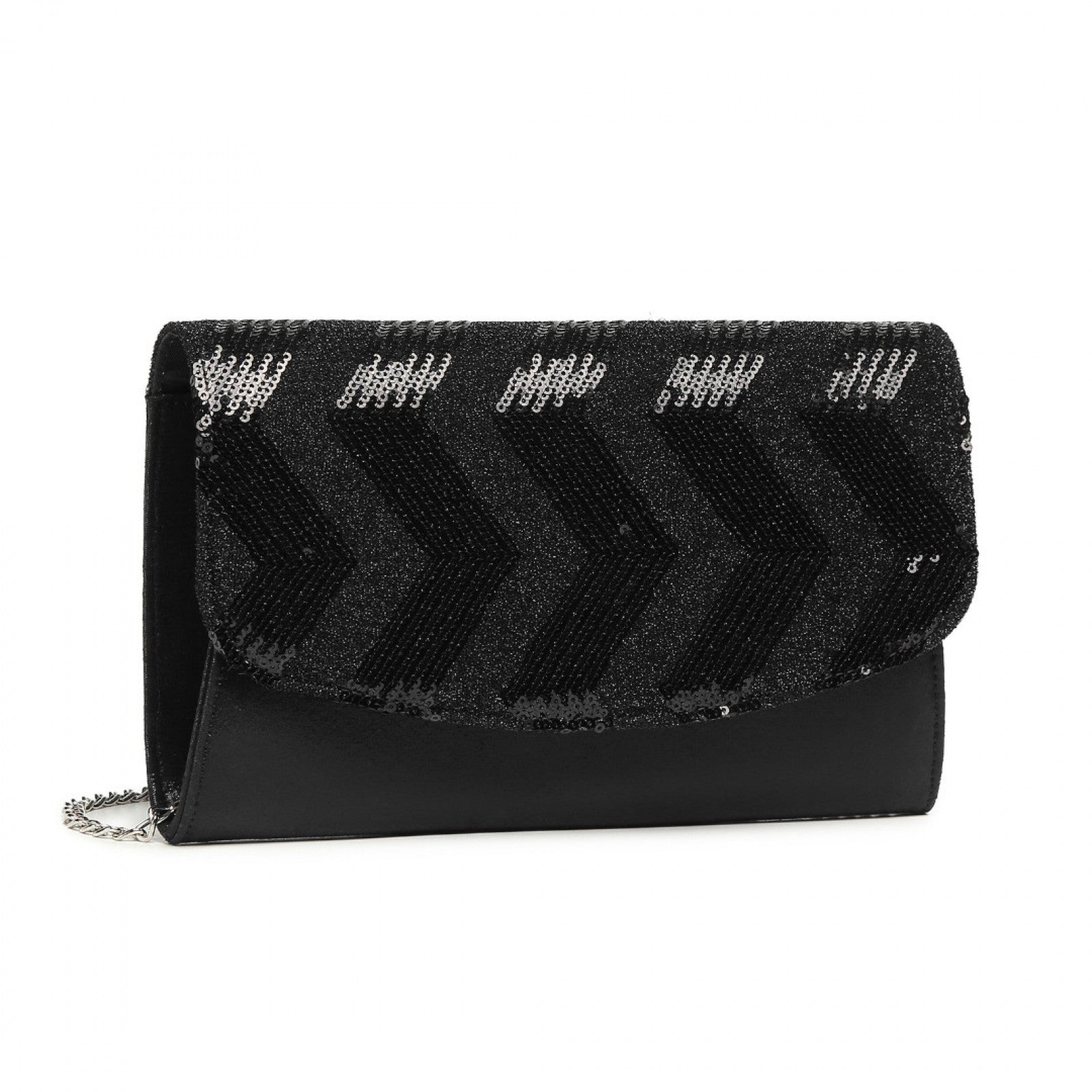 Miss Lulu Gorgeous Sequins Evening Clutch Bag Chain Shoulder Bag - Black