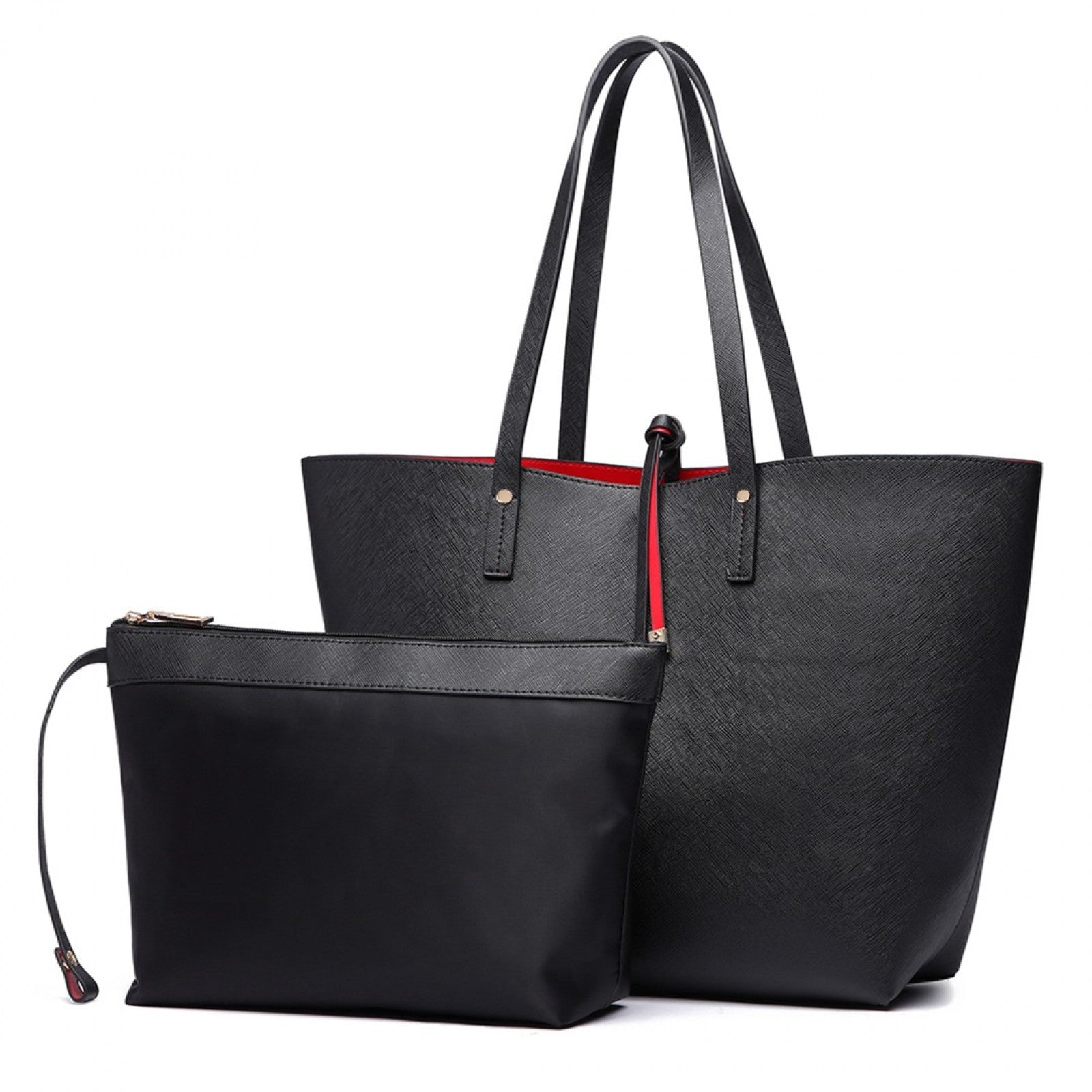 Miss Lulu Women Reversible Contrast Shopper Tote Bag Black