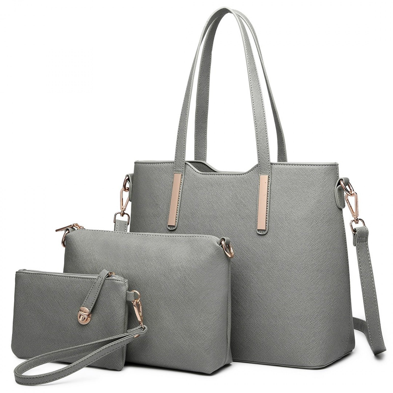 Miss Lulu Three Piece Tote Shoulder Bag And Clutch - Dark Grey