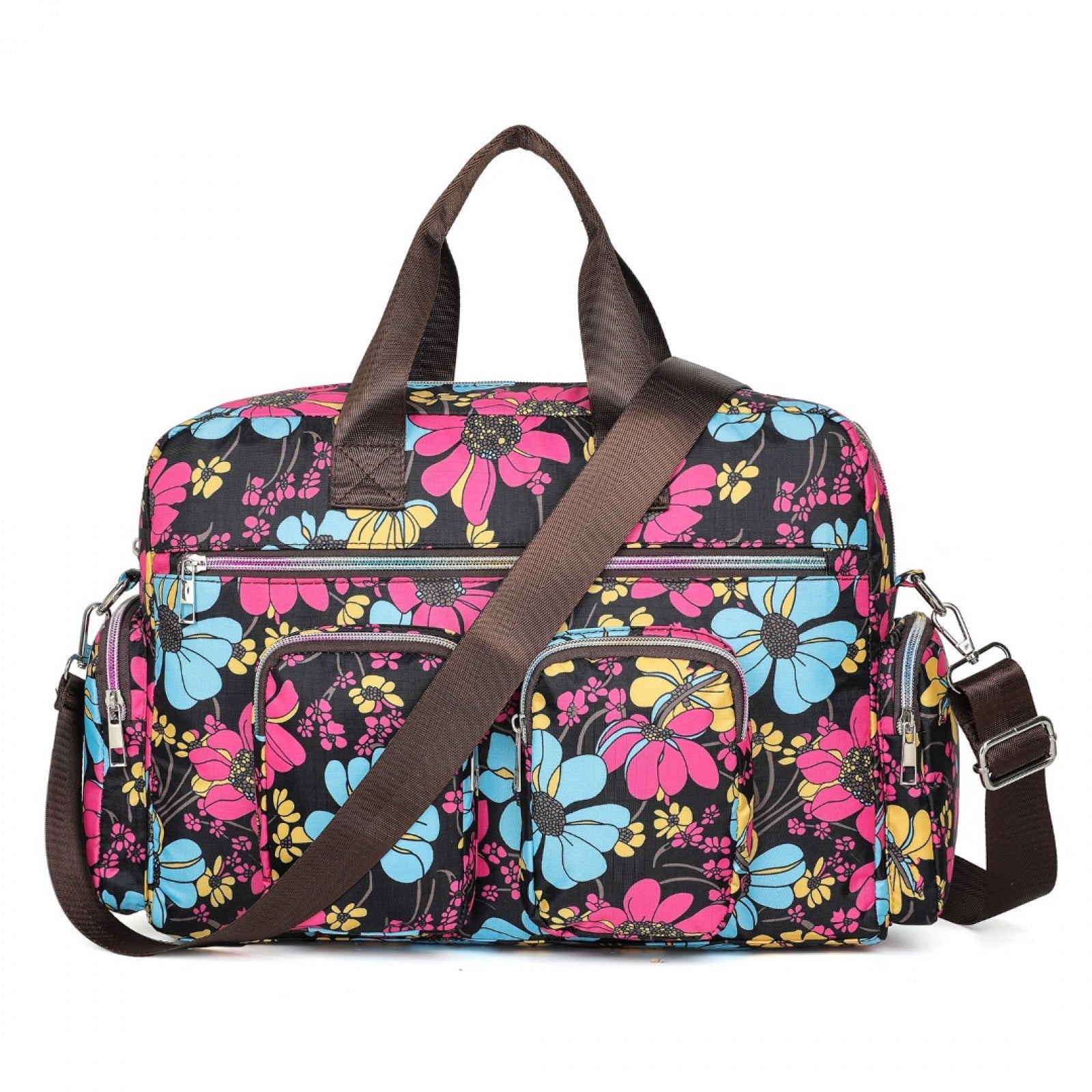 Kono Large Capacity Travel Bag with Multiple Zippered Pockets And Flower Print Perfect For Daily Use - Black