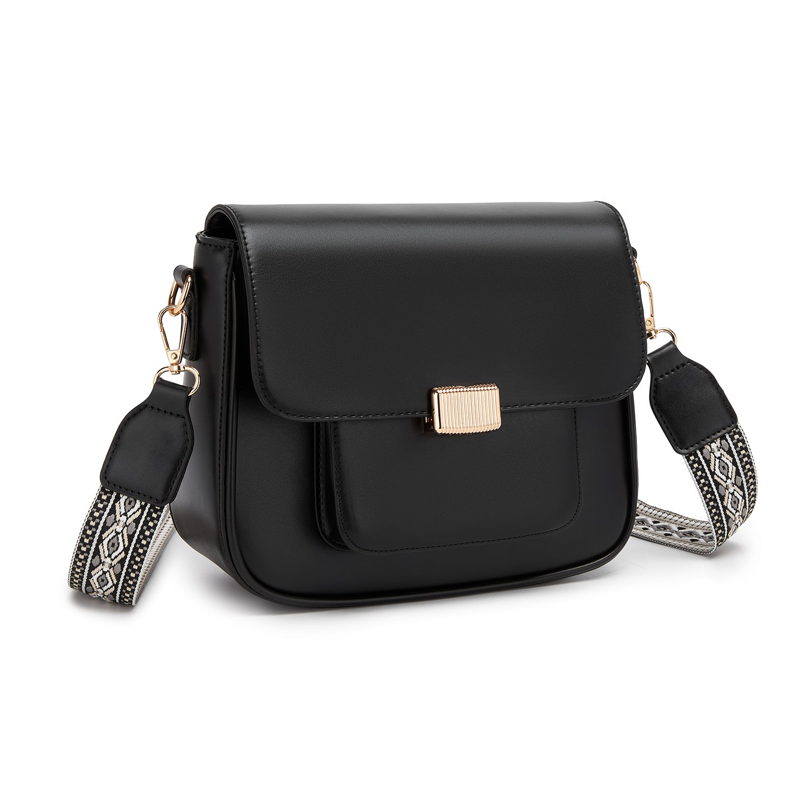 Miss Lulu Chic Fashion PU Crossbody Shoulder Bag with Detachable Woven Strap for Women - Black