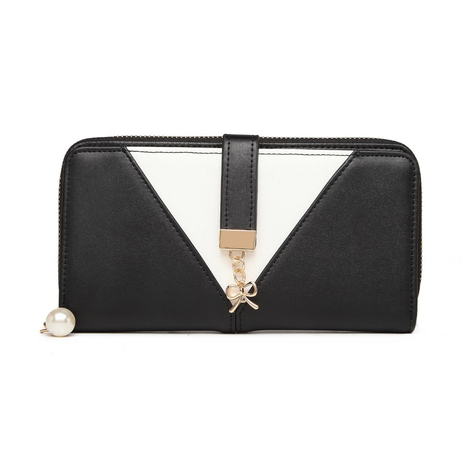 Miss Lulu Two Tone Women's Leather Look Clutch Purse - Black