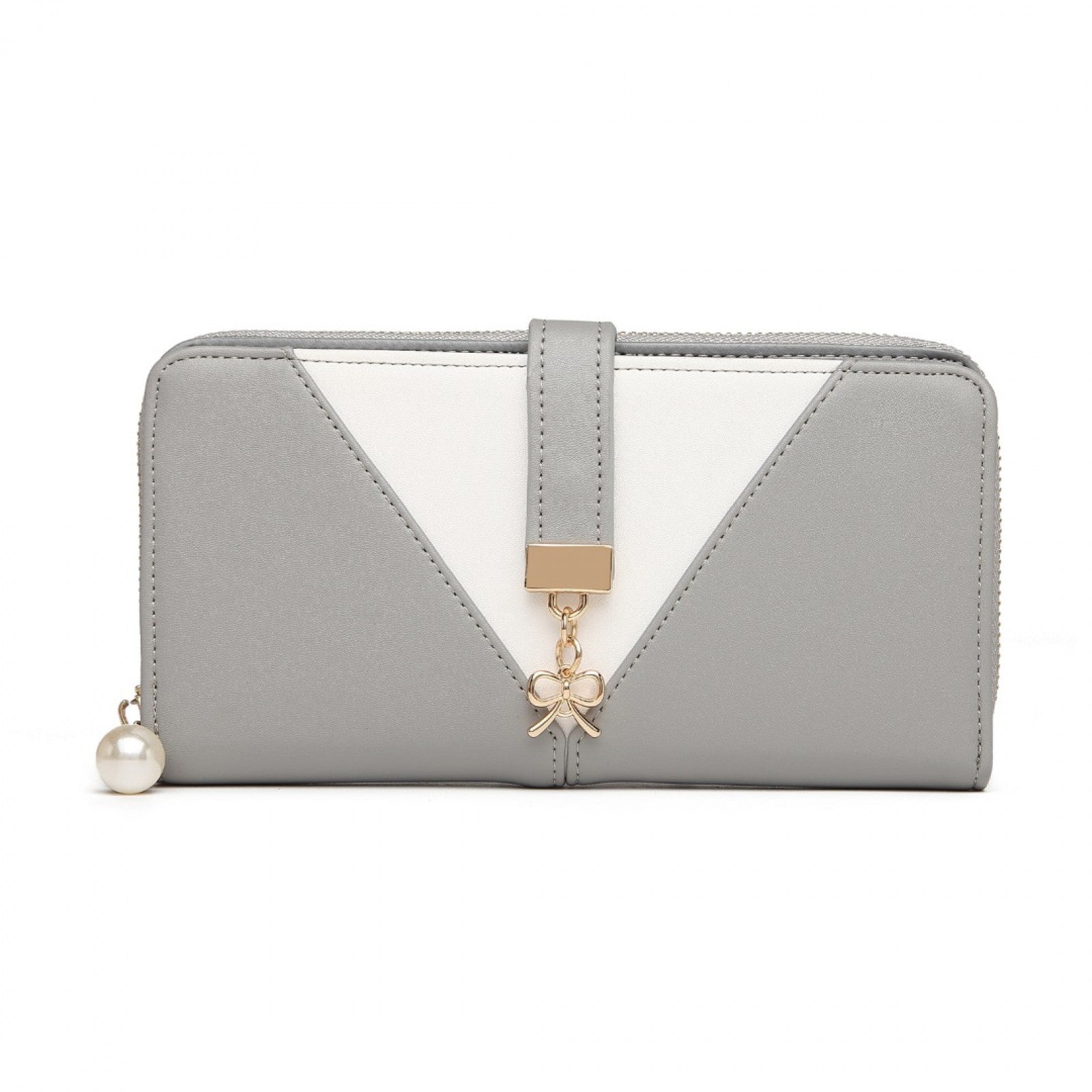 Miss Lulu Two Tone Women's Leather Look Clutch Purse - Grey