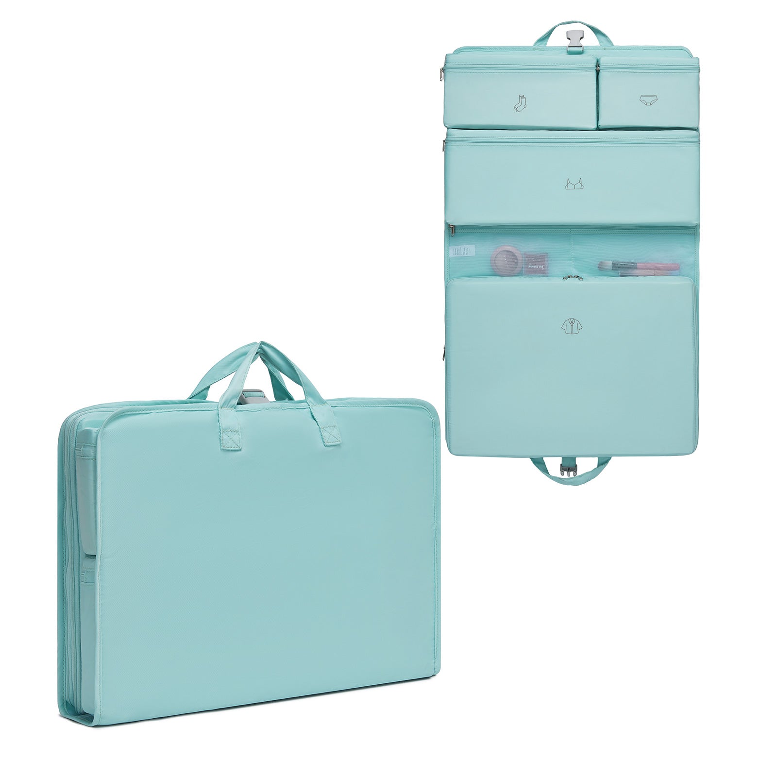 Kono 6-in-1 Hanging Travel Organiser Bag, Portable Foldable Packing Cubes Set with Trolley Sleeve - Blue