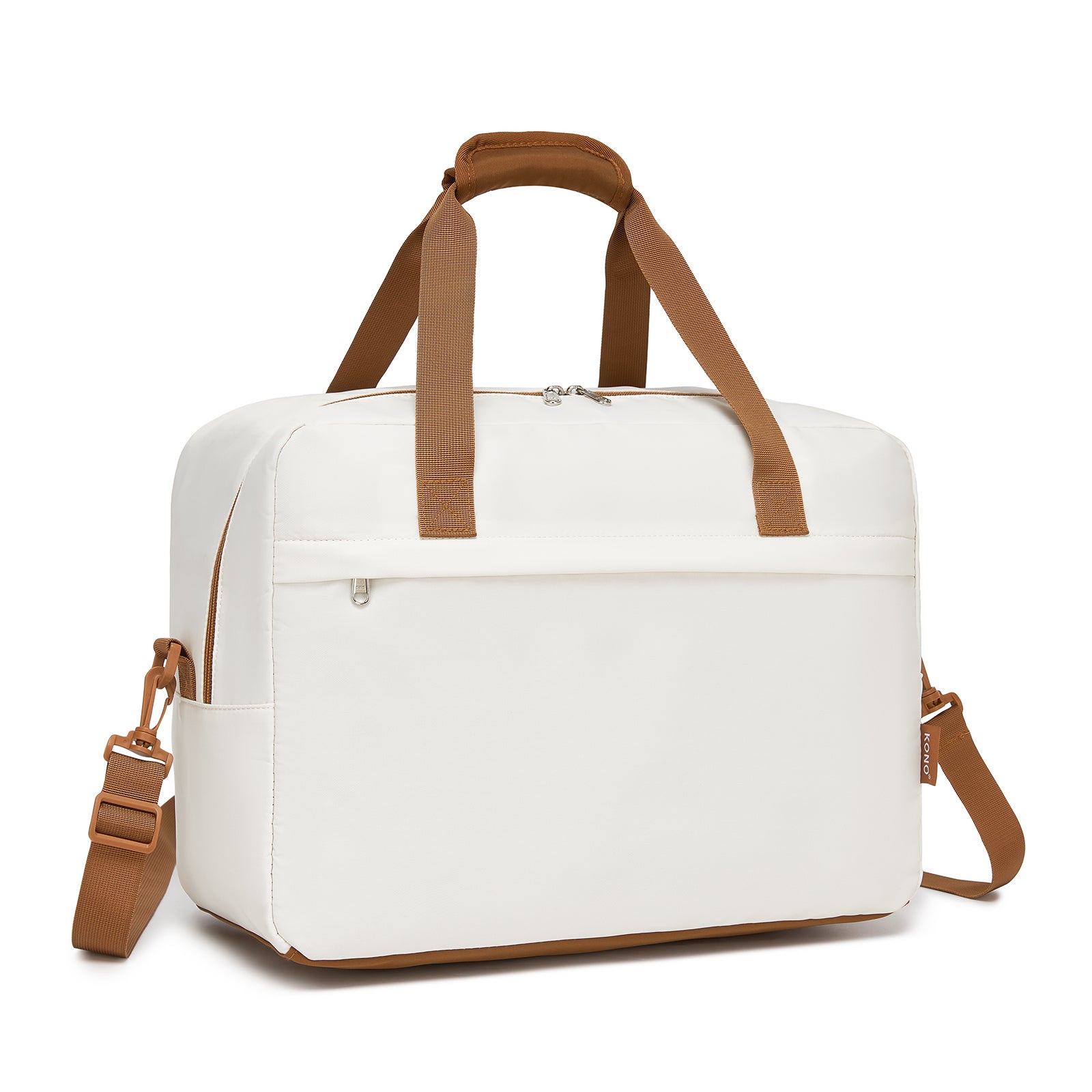 Kono 40x30x20cm Cabin Travel Bag, Carry-On Tote with Hidden Pocket & Luggage Sleeve for Flights, Work & Weekend Getaways - Beige and Brown