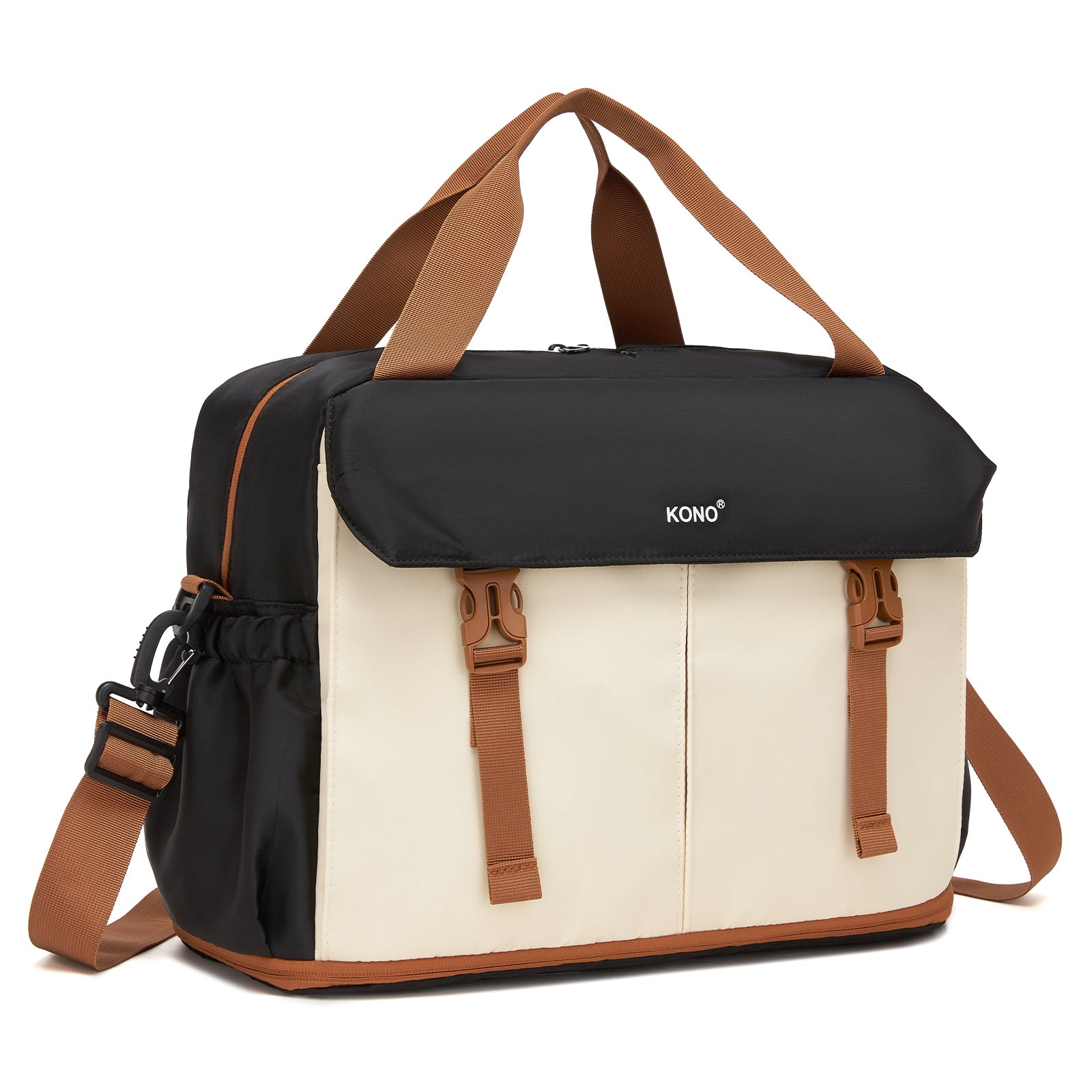 Kono Expandable Cabin Travel Bag 40×30×20cm - Large Capacity, Water-Resistant, Multi-Compartment Weekend & Carry-On Tote - Black and Beige