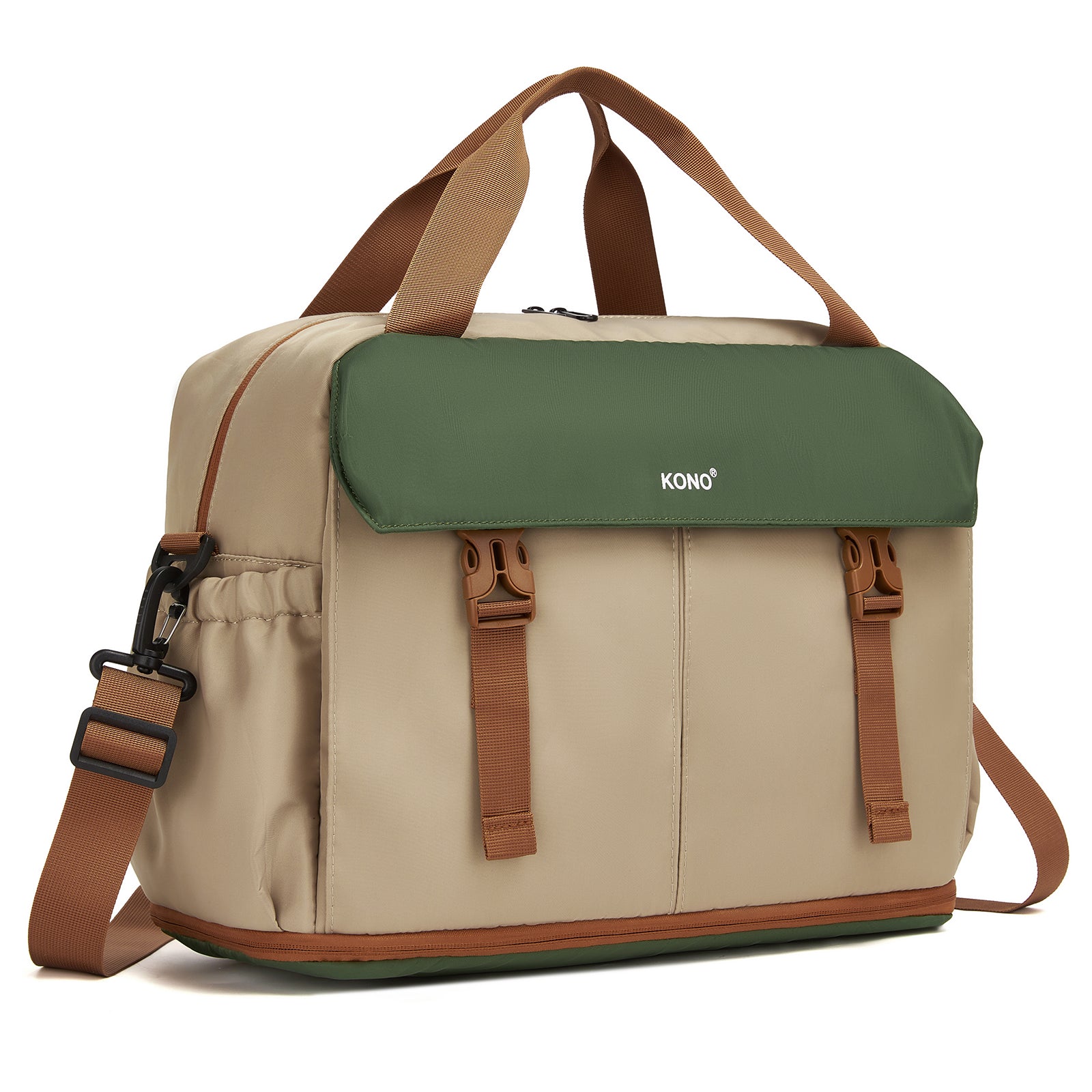 Kono Expandable Cabin Travel Bag 40×30×20cm - Large Capacity, Water-Resistant, Multi-Compartment Weekend & Carry-On Tote - Khaki and Green