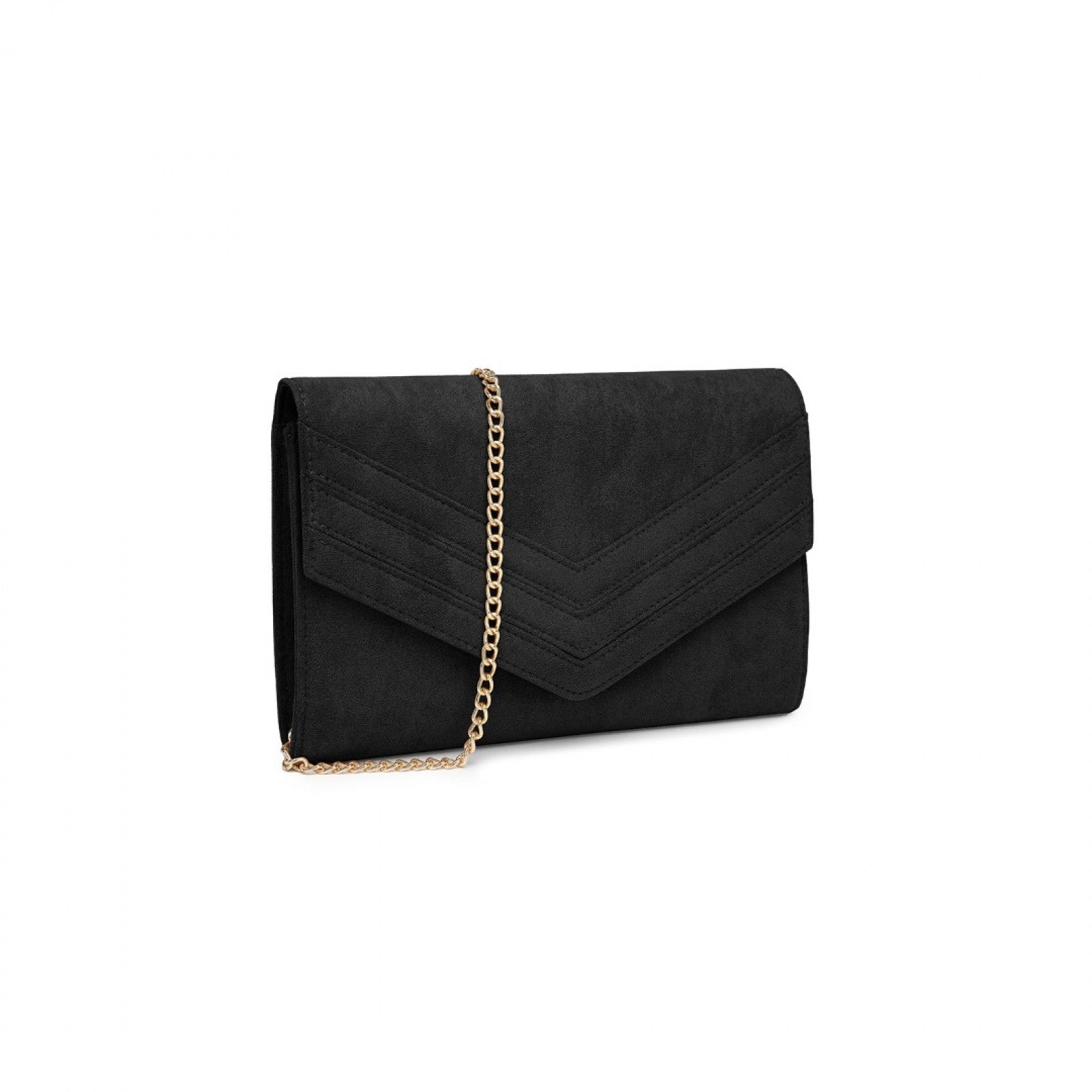 Miss Lulu Luxurious Envelope-Style Evening Clutch with Elegant Detachable Metal Chain Strap - Black