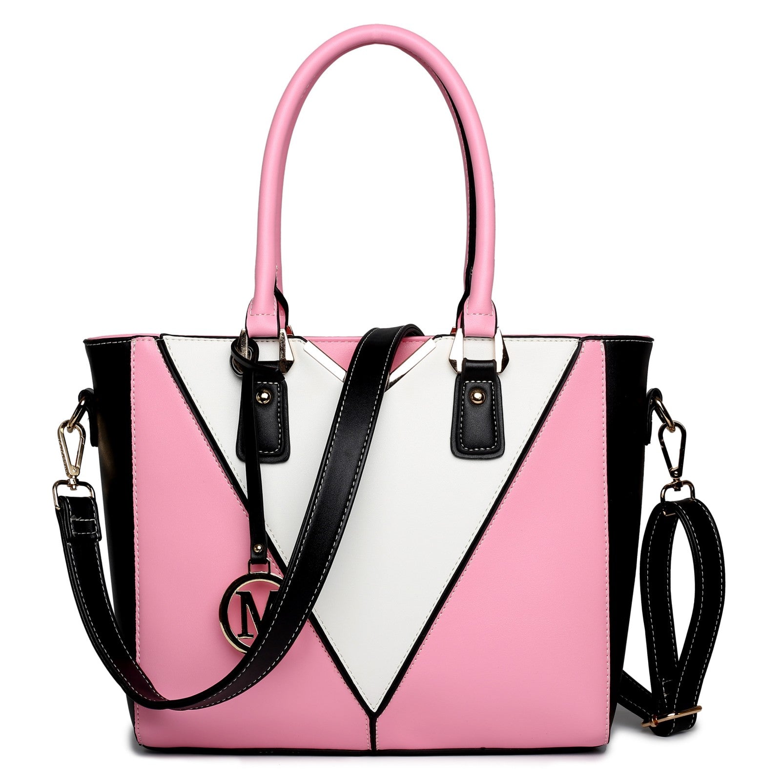 Miss Lulu Leather Look V-Shape Shoulder Handbag - Pink